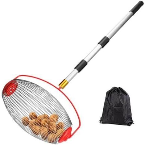 Collecteur de Noix, Ramasse Fruit avec Tige Télescopique Réglable, Rouleau Ramasse Noix avec Sac de Rangement, Collecteur de Rouleaux pour Balles, Noix de Pécan, Les Pruneaux, Golf, Etc.