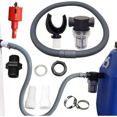 Collecteur d'eau de pluie pour caniveaux ronds avec tuyau flexible, ensemble de récupération d'eau de pluie, connecteur en PVC, collecteur d'eau pour tuyaux de descente (110 mm)