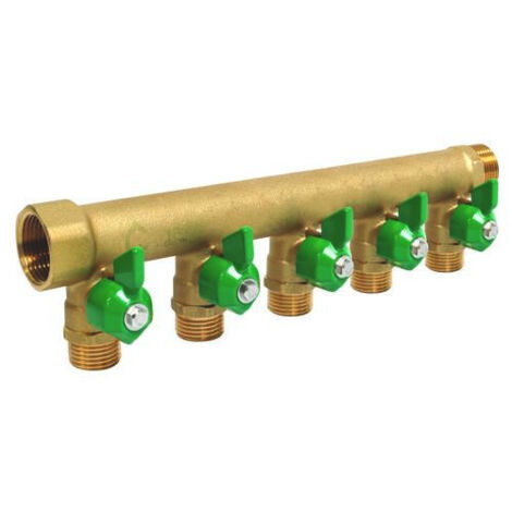 Collecteur distribution laiton FM3/4" Portée plate Mini-vannes 5 départs 1/2 FIXOCONNECT 302510209