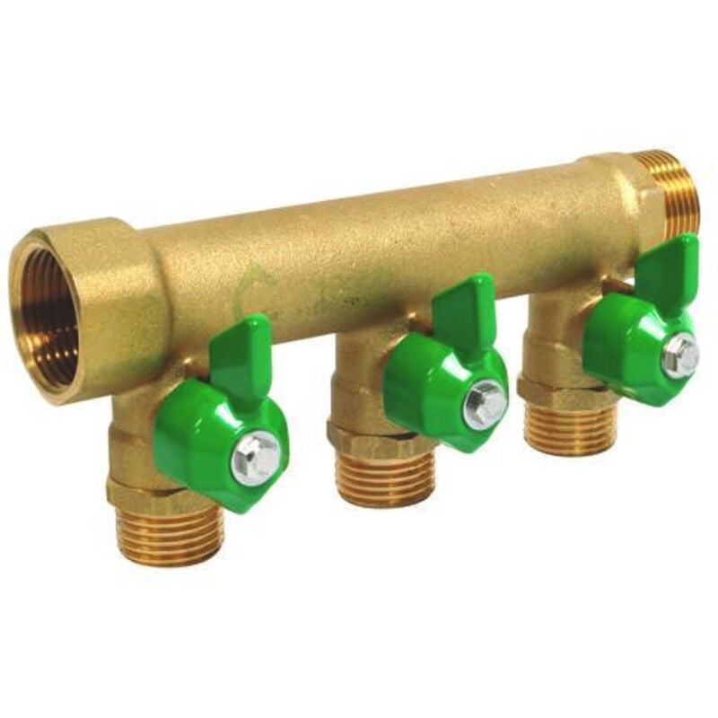 Collecteur distribution laiton FM3/4' Portée plate Mini-vannes 3 départs 1/2 Fixoconnect 302510207