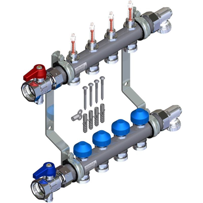 Collecteur inox 1' (26/34) Plancher chauffant équipé - 3 départs mâle 3/4' (20/27) ek Watts