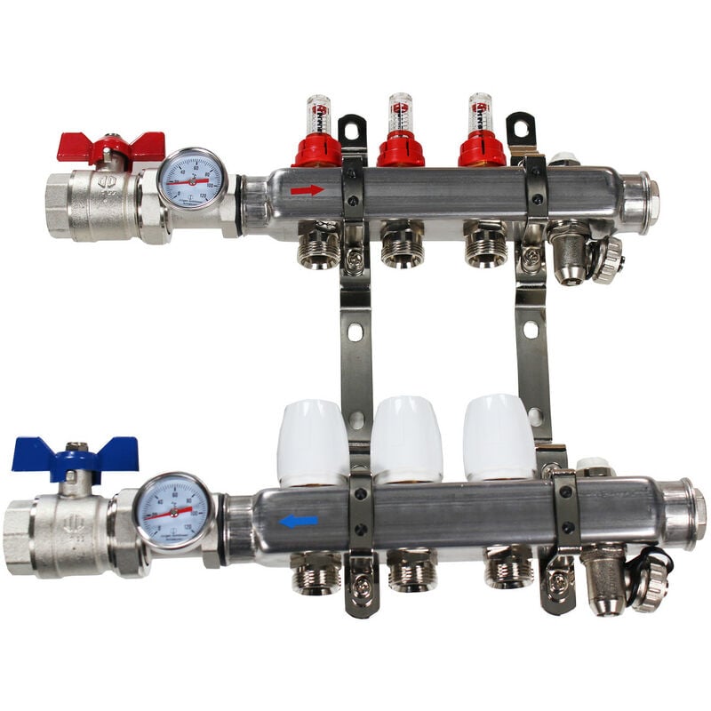 Collecteur inox 1' pcbt - 3 départs mâle 3/4'' raccords Eurocône