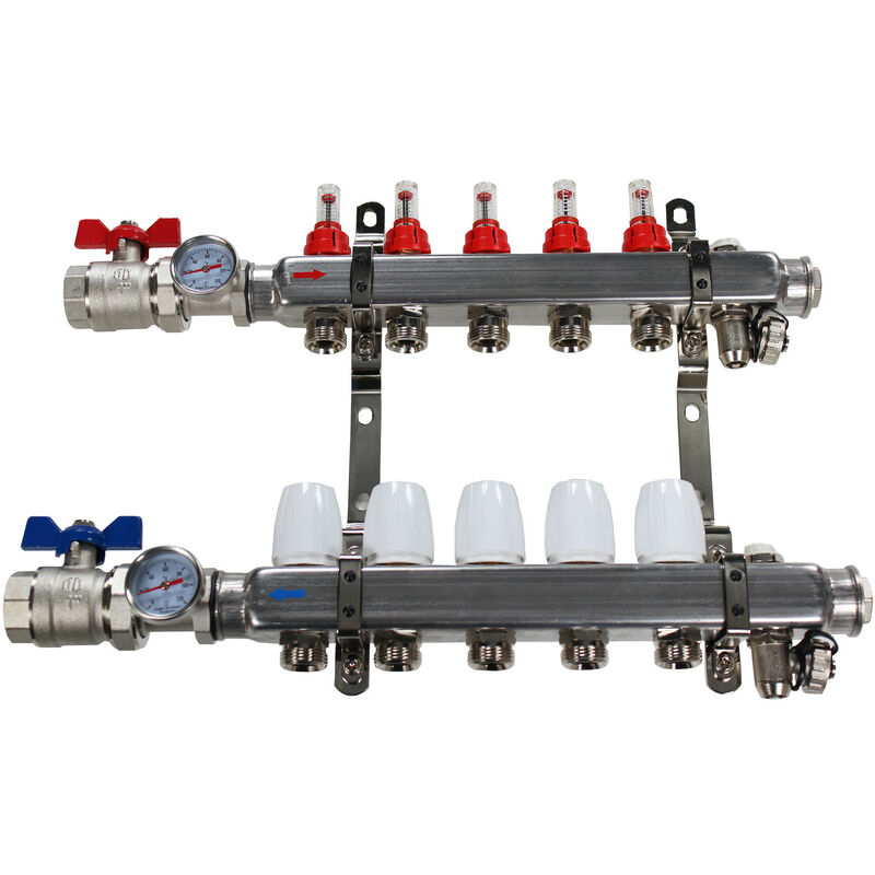 Collecteur inox 1' pcbt - 5 départs mâle 3/4'' raccords Eurocône