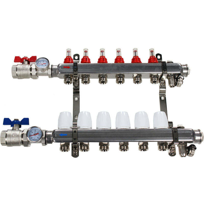 Collecteur inox 1' pcbt - 8 départs mâle 3/4'' raccords Eurocône