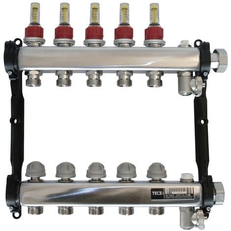 Collecteur inox avec débitmètre - Diamètre. 16 - 4 circuits avec débitmètre
