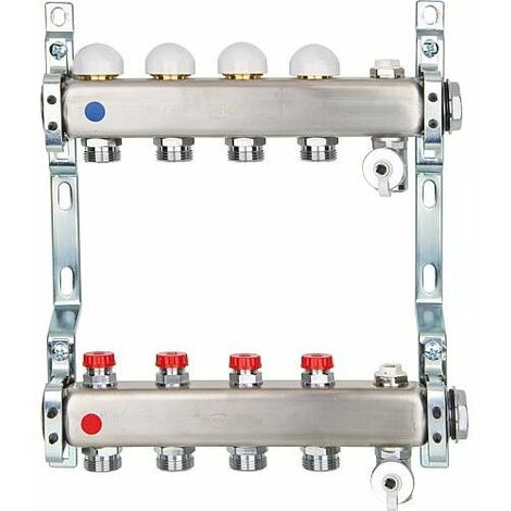Collecteur inox avec vanne intégrée DN25 (1") avec 4 circuits de chauffe