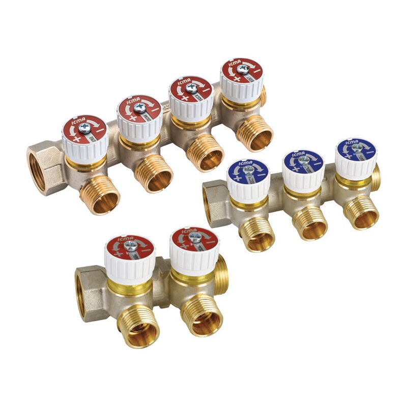 Collecteur Linéaire 3/4' Mâle/Femelle Avec Robinets D'arrêt Mod.227 Icma 2 Voies 1/2' (16)