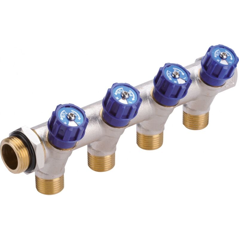 Pbtub - collecteur sanitaire 3/4' a robinetterie integree deportee 1/2' portee plate - bleu 2 départs