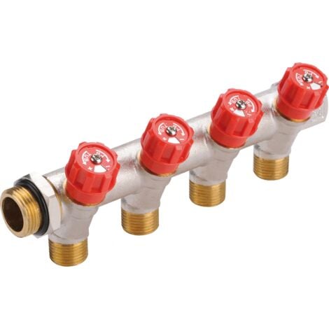 Collecteur sanitaire robinets intégrés rouge - Male Femelle 20x27 2 départs 15x21 Male