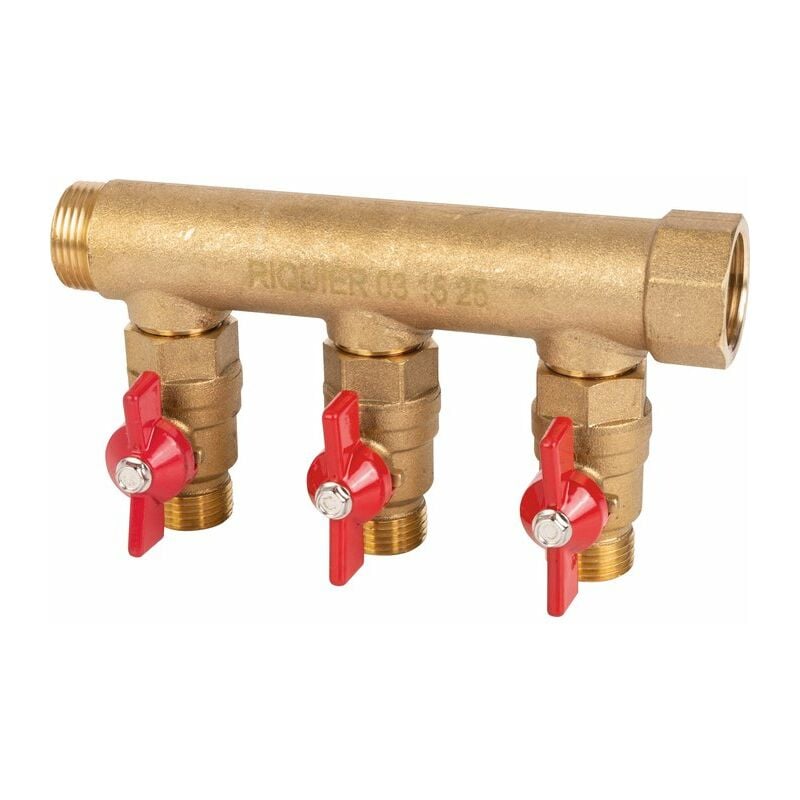 Collecteur 3 sorties - Riquier - mf 3/4' - Avec vanne m 1/2'