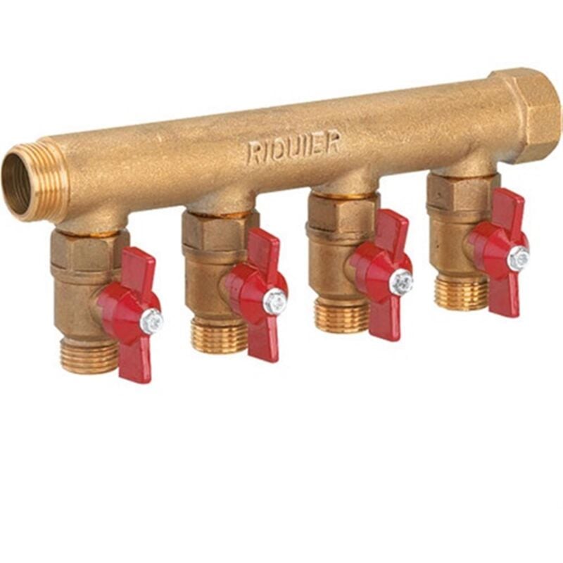 Sanitaire-distribution - Collecteur 5 sorties - Riquier - mf 3/4' - Avec vanne m 1/2'