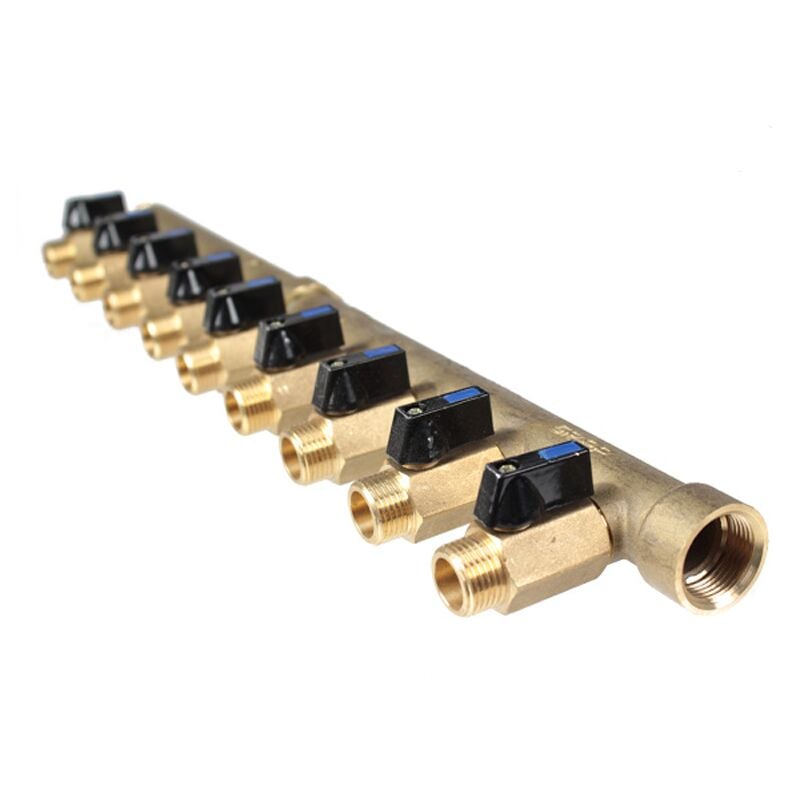 Watts - Collecteur m-f 3/4+mini-vannes assemblées 9 départs mâles 1/2'