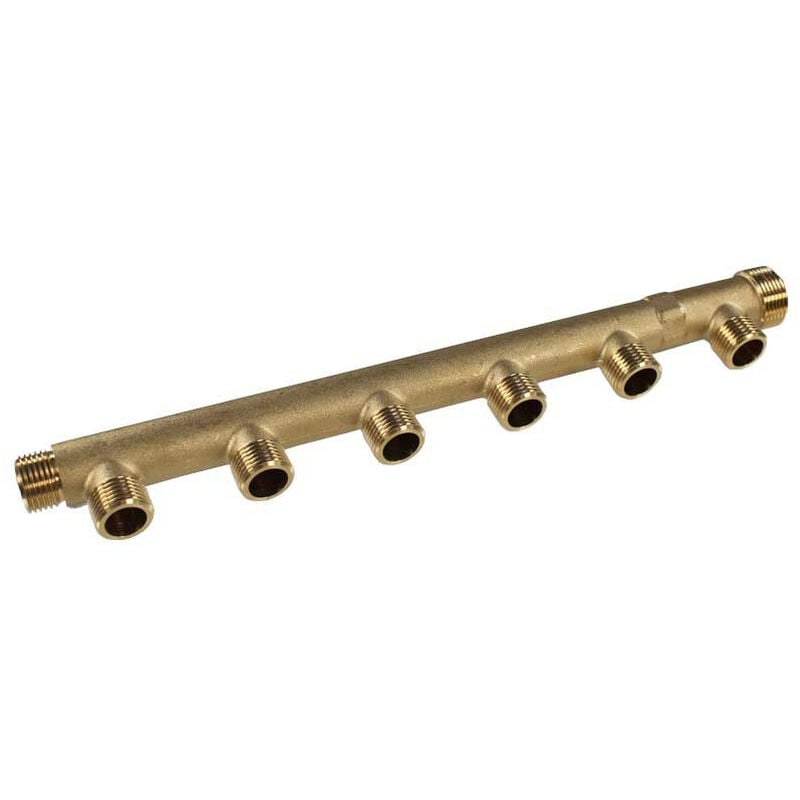 Nourrice sanitaire matricé avec arrivée Mâle 3/4' (20x27) et Femelle 1/2' (15x21) - 6 départs 1/2' (15/21) - Entraxe 50mm Arcanaute