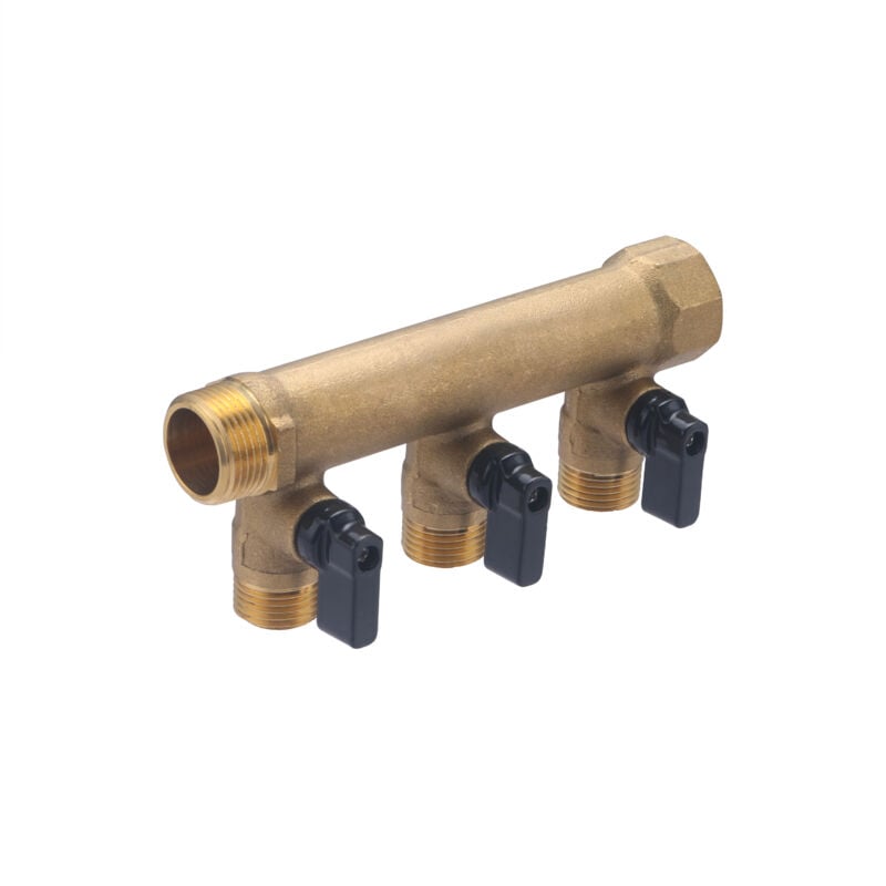 Collecteur mâle / femelle 20x27 - 3 sorties m 15x21 avec vannes