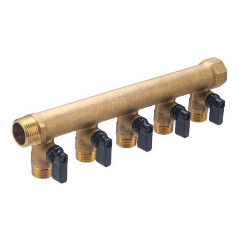 Collecteur mâle/femelle 20x27 – 5 sorties M 15x21 – Monobloc pour distribution d'eau chaude et froide – Pression 10 bar – Quick Plomberie