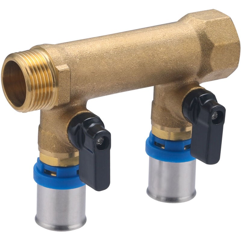 Collecteur MF20x27 sorties vannes à sertir pour tube multicouche Noyon&thiebault 20 - 2 départs