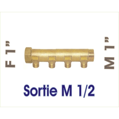 Collecteur nourice MF1'' (26/34) 4 sorties M1/2''(15/21) entraxe 50mm
