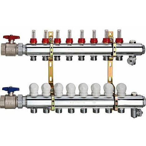 Collecteur plancher chauffant 11/4 x 9 circuits de chauffe en laiton