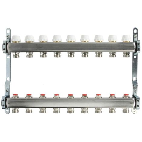 Collecteur plancher chauffant 9 circuits 1’’ acier inoxydable