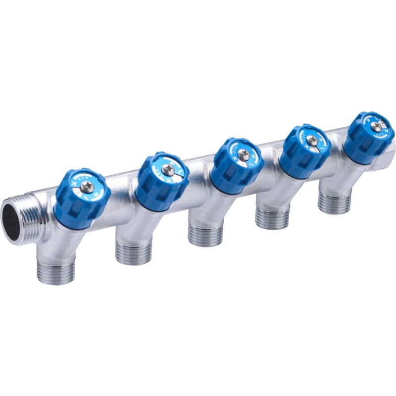 Collecteur avec robinets bleus MF20x27 sorties M15x21 Noyon&thiebault 5 départs