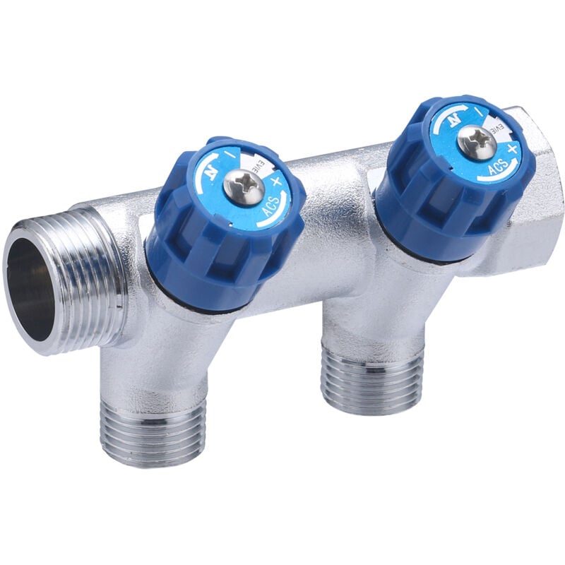 Collecteur avec robinets bleus MF20x27 sorties M15x21 Noyon&thiebault 2 départs