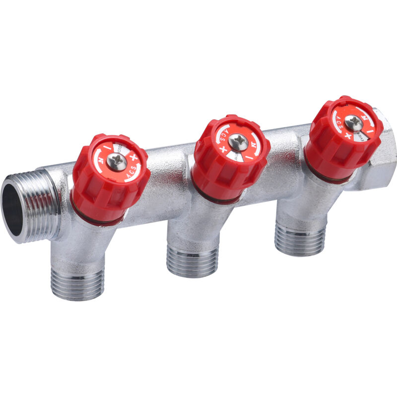 Collecteur avec robinets rouges MF20x27 sorties M15x21 Noyon&thiebault 3 départs