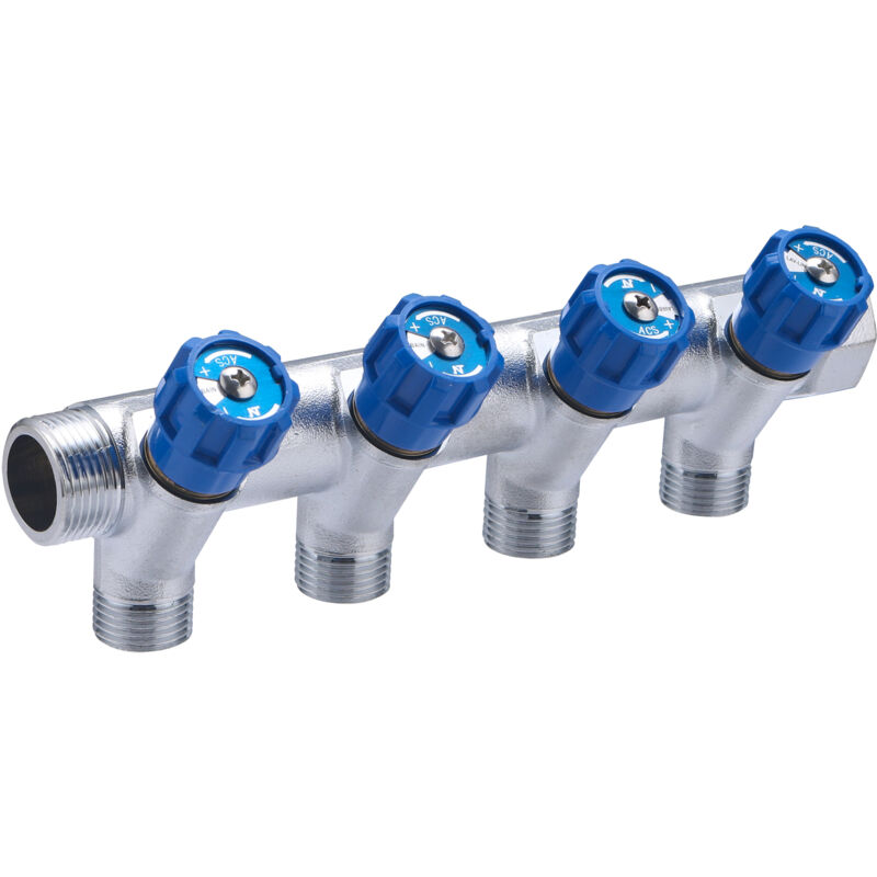 Collecteur avec robinets bleus MF20x27 sorties M15x21 Noyon&thiebault 4 départs