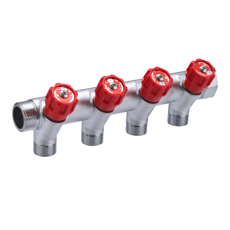 Collecteur avec robinets rouges MF20x27 sorties M15x21 Noyon&thiebault 4 départs