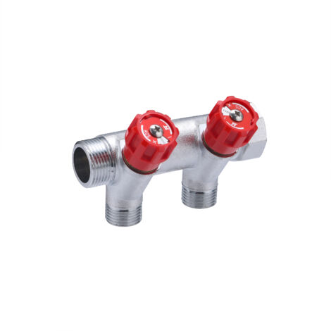 Collecteur robinetterie intégrée rouge MF20x27 - départs mâle 15x21- 2 départs NOYON & THIEBAULT