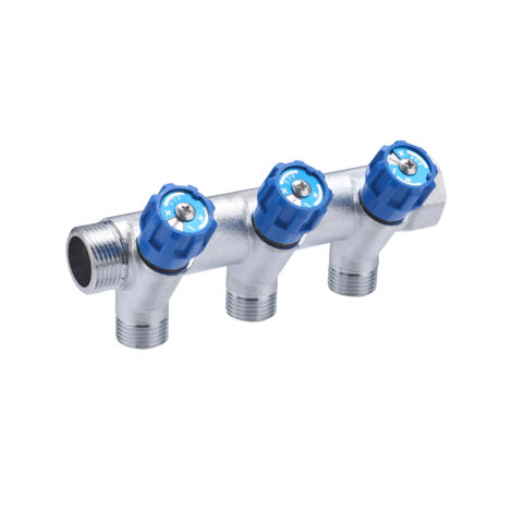 Collecteur robinetterie intégrée bleue MF20x27 - départs mâle 15x21- 3 départs NOYON & THIEBAULT