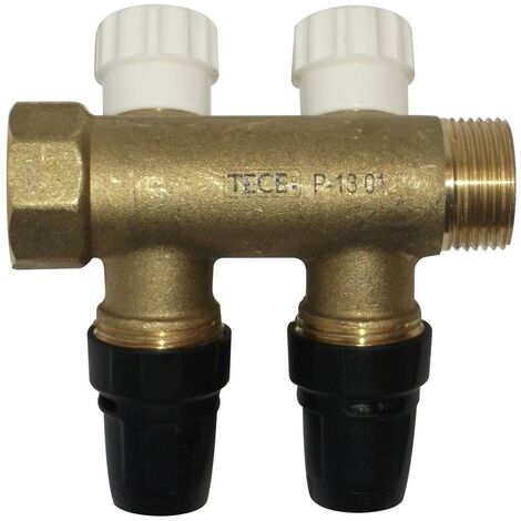Collecteur TECElogo laiton avec vanne - Col. MF 3/4" avec vanne - Diamètre 16 - 2 sorties