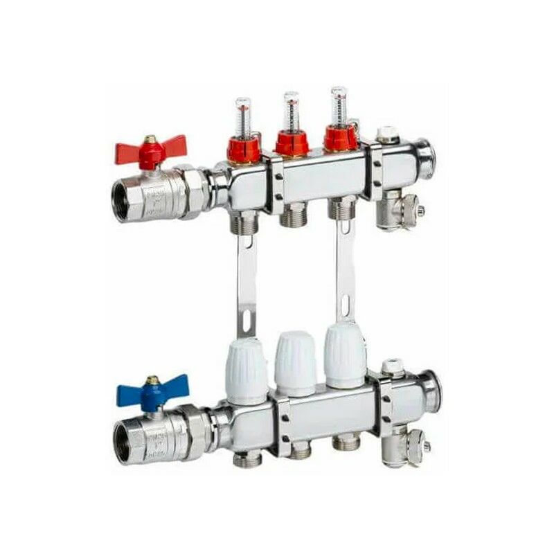 Collecteur inox 1'' pour plancher chauffant - 3 départs/retours