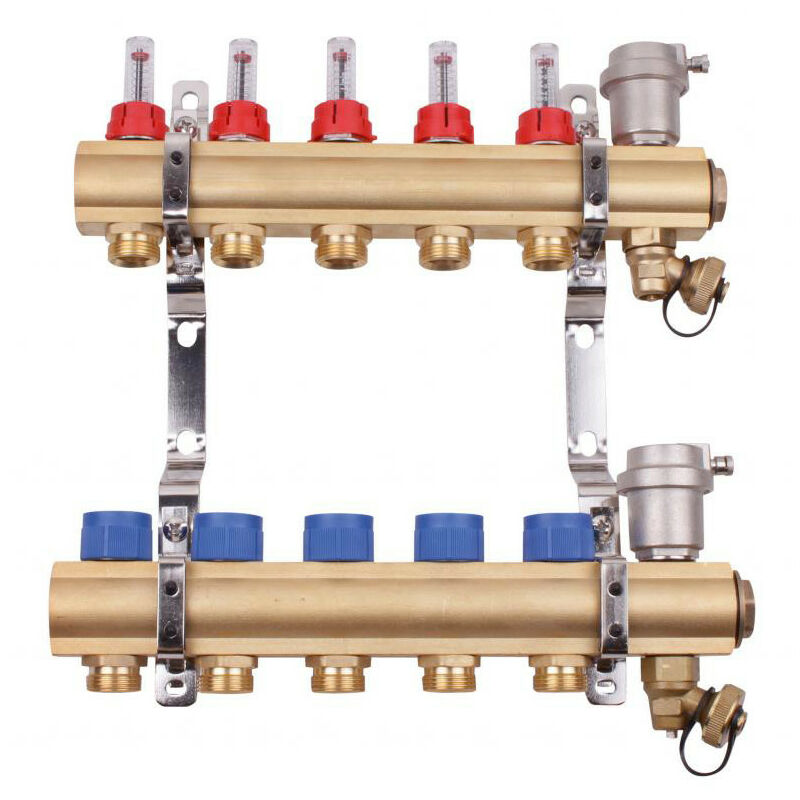 Collecteurs PCBT F 1" avec débitmètres 5 départs M 3/4EK Laiton brut - Somatherm