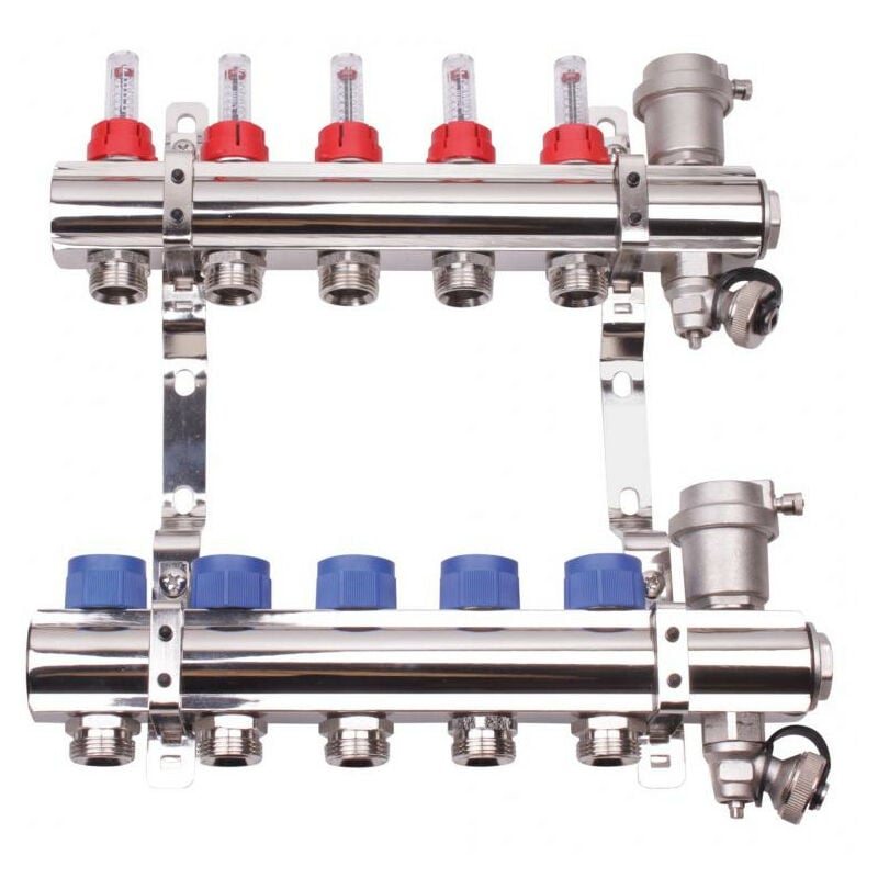 Collecteurs pcbt f 1' avec débitmètres 7 départs m 3/4EK Laiton chromé Somatherm