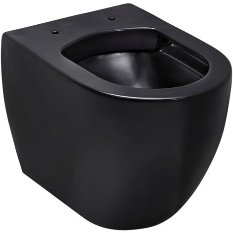 Collection, cuvette WC suspendu, céramique sans rebord, cuvette de toilette sans bride, sortie horizontale, noir mat, ANTUS