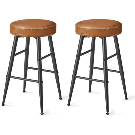 Collection ekho tabouret de bar lot de 2 chaise de cuisine siège haut en pu avec coutures hauteur assise 63 cm pour cuisine bar à domicile montage facile marron caramel