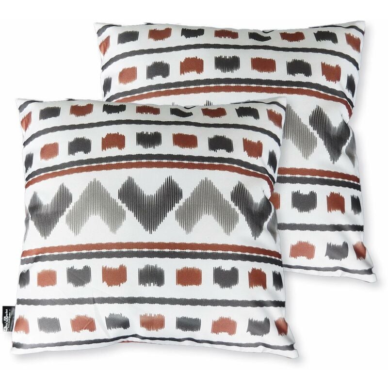 Collection ETHNIQUE - Lot de 2 coussins de décoration – 40 x 40 cm – Imprimé ethnique. déperlant. anti-UV et réversible