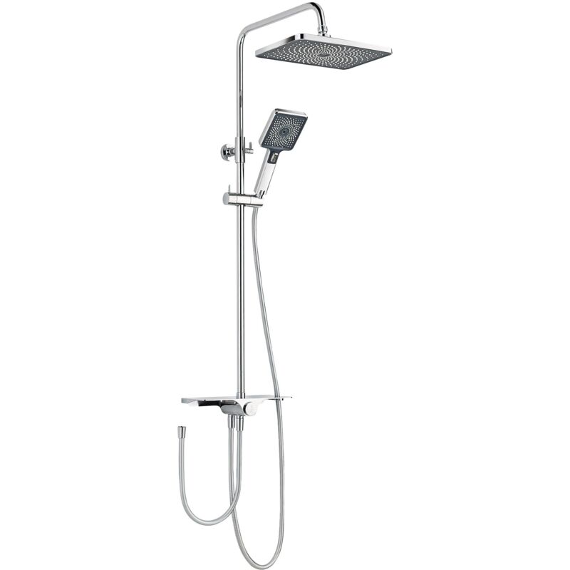 Collection Colonne de douche, avec étagère, robinetterie avec douche de tête effet pluie, douchette 3 jets, chrome, verina