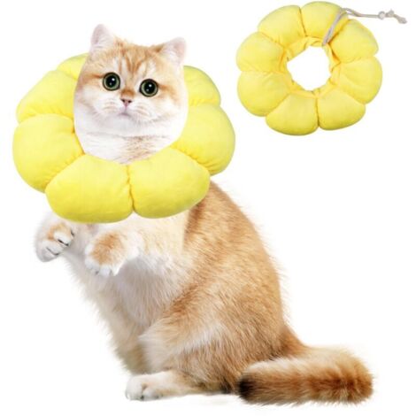 Collerette Chat en Coton Suédé Respirant, Collier de Protection Chat Tournesol, Collerettes pour Chats, Tour de Cou Doux, pour Chatons Petits Anti Lechage Après Chirurgie, Ajustable14-22cm(M)