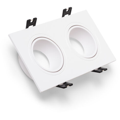 Collerette Downlight Carré Orientable pour deux Ampoules LED GU10 / GU5.3 Coupe 75x150 mm Blanc