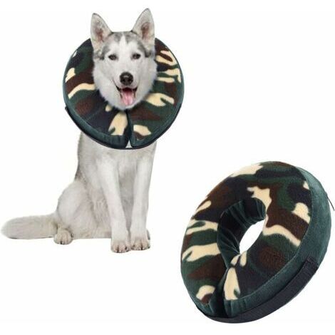 Collerette gonflable pour chien et chat – Ajustable, camouflage – Protection après chirurgie – Taille L pour animaux de grande taille