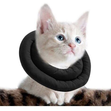 Collerette pour Chat réglable - Collier De Récupération Doux pour Chat - Collier De Protection pour Animaux Après Chirurgie - S - Noir