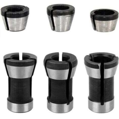 Collet Mandrin de Fraiseuse – Lot de 6 Adaptateurs Serrage Fraise Bois (6mm, 6.35mm, 8mm) – Acier Haute Qualité – Affleureuse Défonceuse