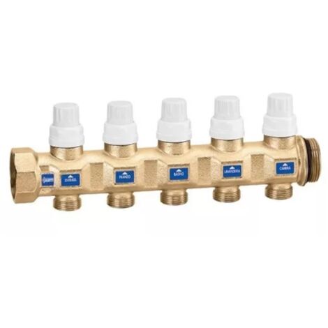 Collettore di ritorno completo di valvole di intercettazione incorporate 4 derivazioni Caleffi 666745S1  4 - 1 1/4” F