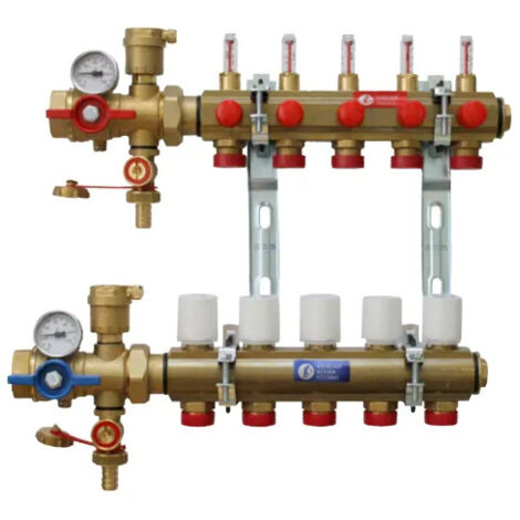 Collettore KITR553FK preassemblato con flussometro, 4 uscite.