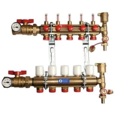 Collettore KITR553FK preassemblato con flussometro, 8 uscite.