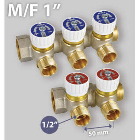Collettore Lineare Maschio/Femmina 1" Con Rubinetti D'Arresto Mod.227 Icma 3 Vie Da 1/2" (16)