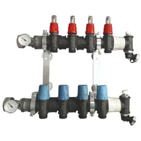 Collettore modulare in pa-m con regolatori di portata entrata 1"1/4  - 12 uscite da 3/4"x18 VALSIR