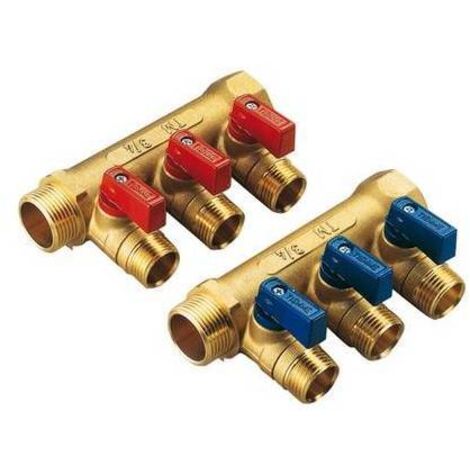 Collettore nino giallo c/valvola a sfera da 3/4 x 16   3 vie 3/4 x 1/2 x 16 TIEMME