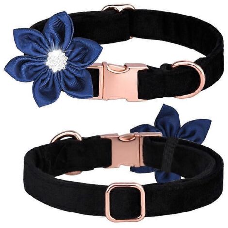 Collier à paillettes Prince pour chat et chien, nœud floral en velours noir taille M, cristal scintillant pour animal de compagnie.